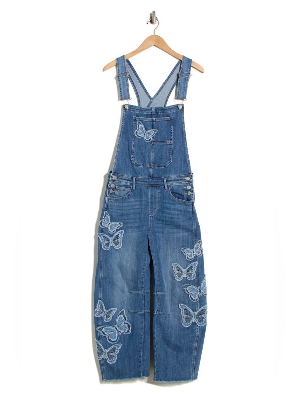Driftwood Butterfly Embroidered Denim Overalls